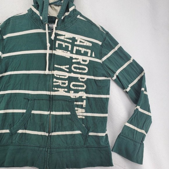 Aeropostale Sweatshirt Men's L/S Full Zip Striped w/Text Hooded Green Medium - Picture 5 of 12